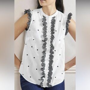 Boden sleeveless embroidered ruffle shirt size 12 petite new with tags. t0955